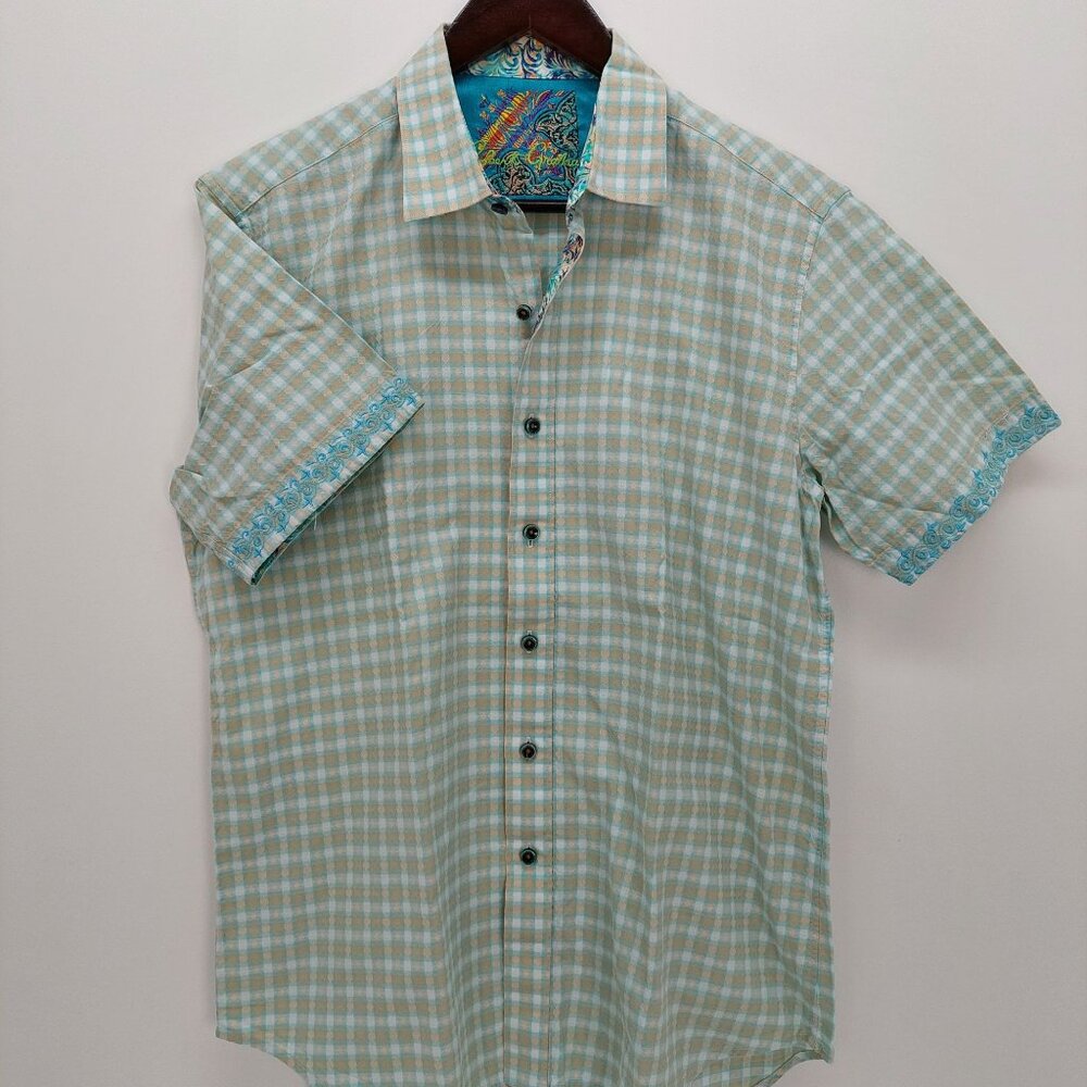 Robert Graham Size M Coupe Classique Checkered Short Sleeve Shirt Embroidered